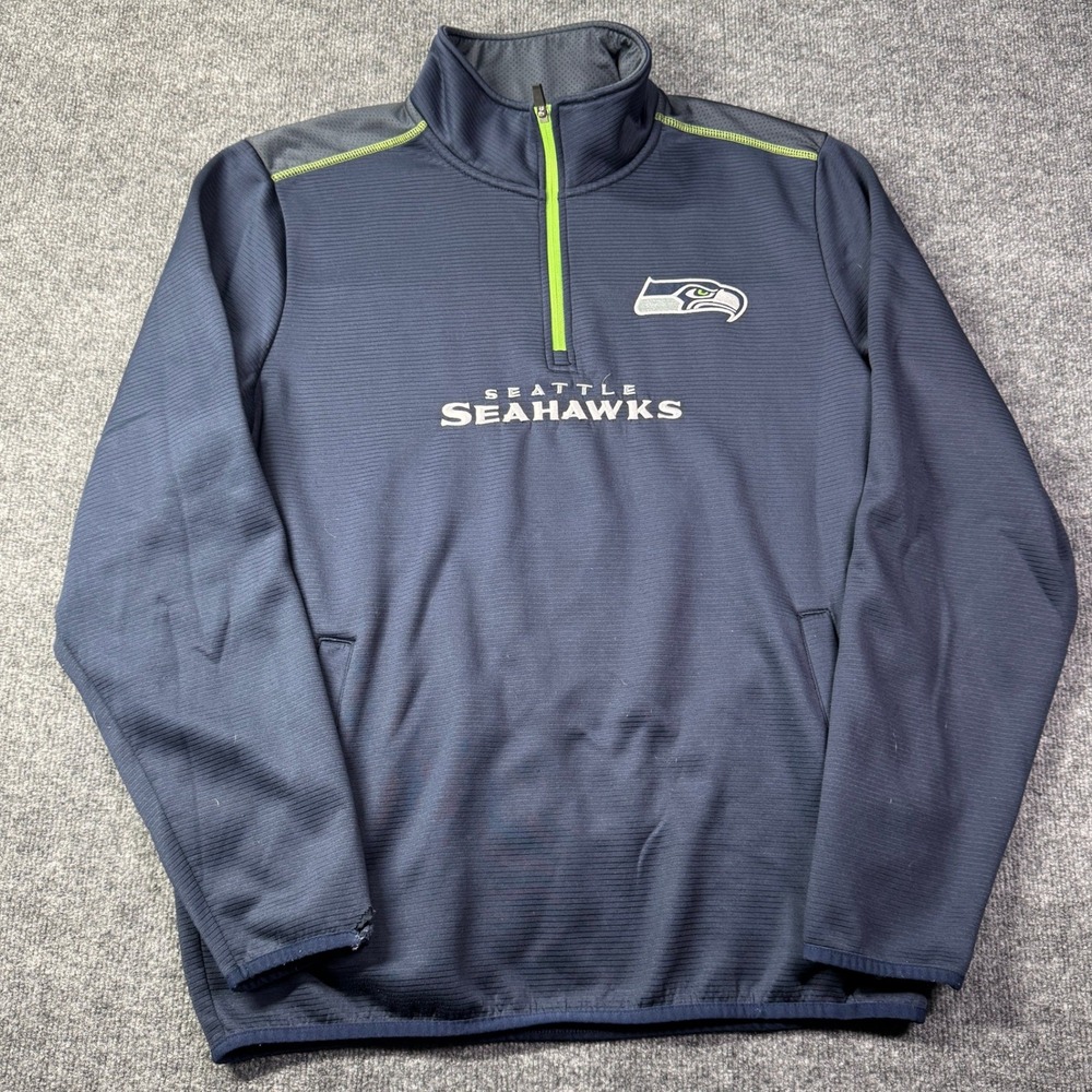 Seattle Seahawks NFL Quarter Zip Pullover Mens L Blue Sportswear Fleece